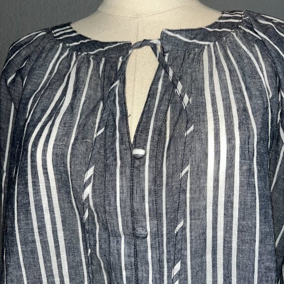 LANE BRYANT Long Balloon Sleeve Peasant Blouse - Linen Blend -Black & White - 26 - Picture 2 of 13